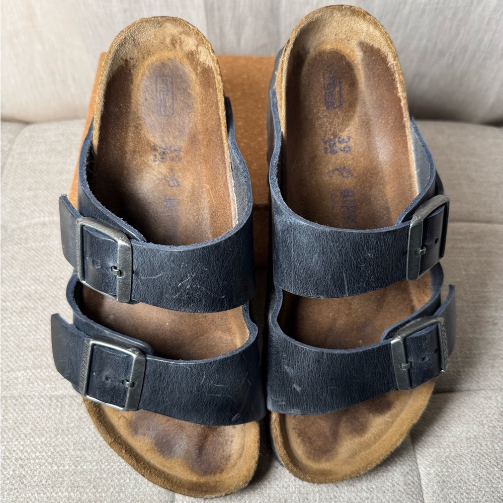 Birkenstock Oiled Leather Blue Sandals - Size 39 (Medium/Wide Width)
